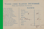 VENEZ CHEZ GASTON DUFOSSE
VOUS EN PARTIREZ SATISFAIT (+Note)