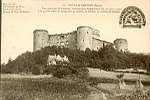 35.-COUCY-LE-Chteau (Aisne) Vue gnrale du Chteau, construit par Enguerrand III, de 1225  1230. Les quatre tours de ronde ont 35 mtres, le Donjon 55L mtres de hauteur (II) (+devise)