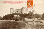 Coucy-le-Chteau - Vue gnrale du Chteau, construit par Enguerrand III, de 1225  1230. Les quatre tours de ronde ont 35 mtres, le Donjon 55 mtres de hauteur (+devise)