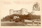 Coucy-le-Chteau - Vue gnrale du Chteau, construit par Enguerrand III, de 1225  1230. Les quatre murs de ronde ont 35 mtres, le Donjon 55 mtres de hauteur (I) (+devise)
